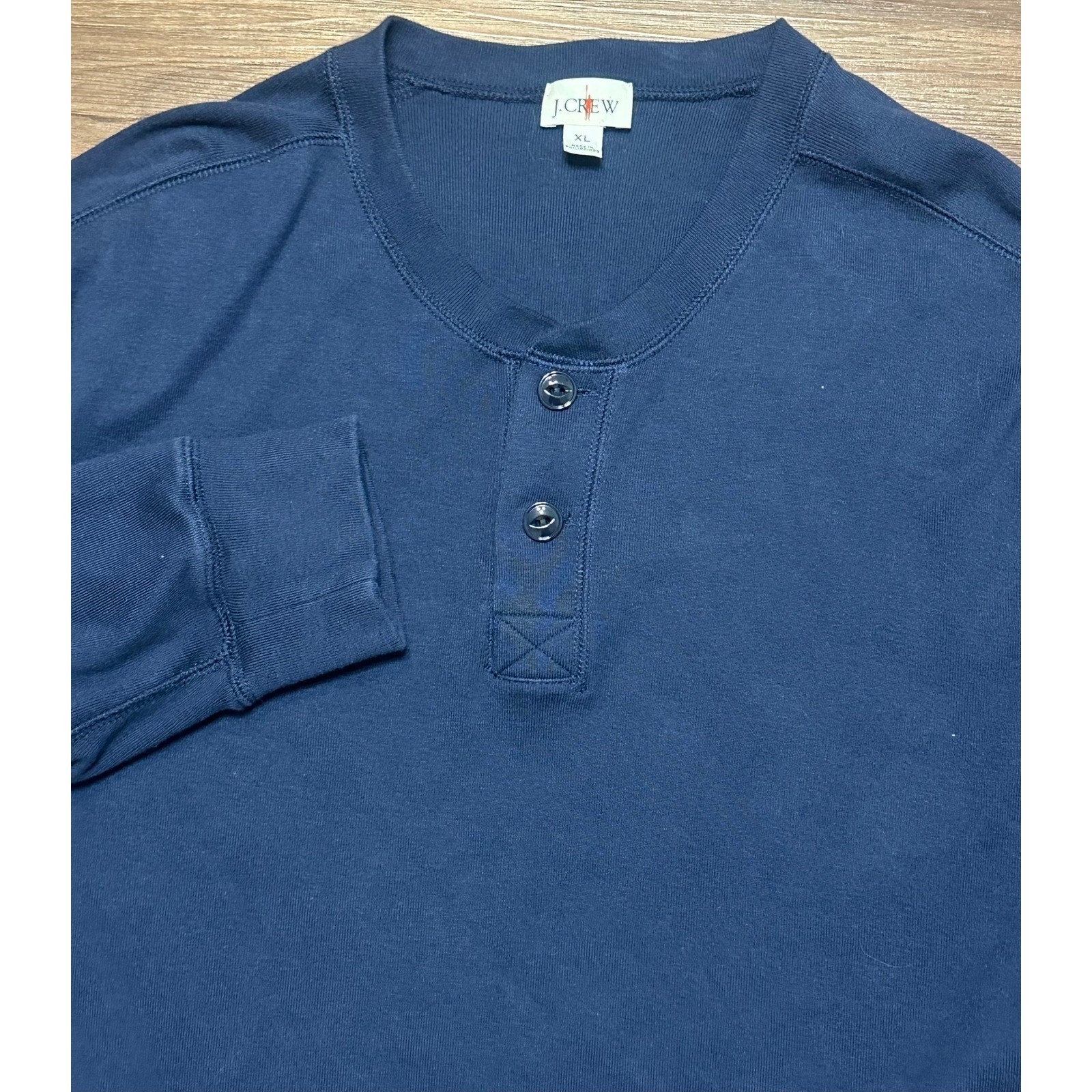 J Crew Oarsman Heritage Brushed Rib Knit Henley Base Layer Shirt Navy Sz XL