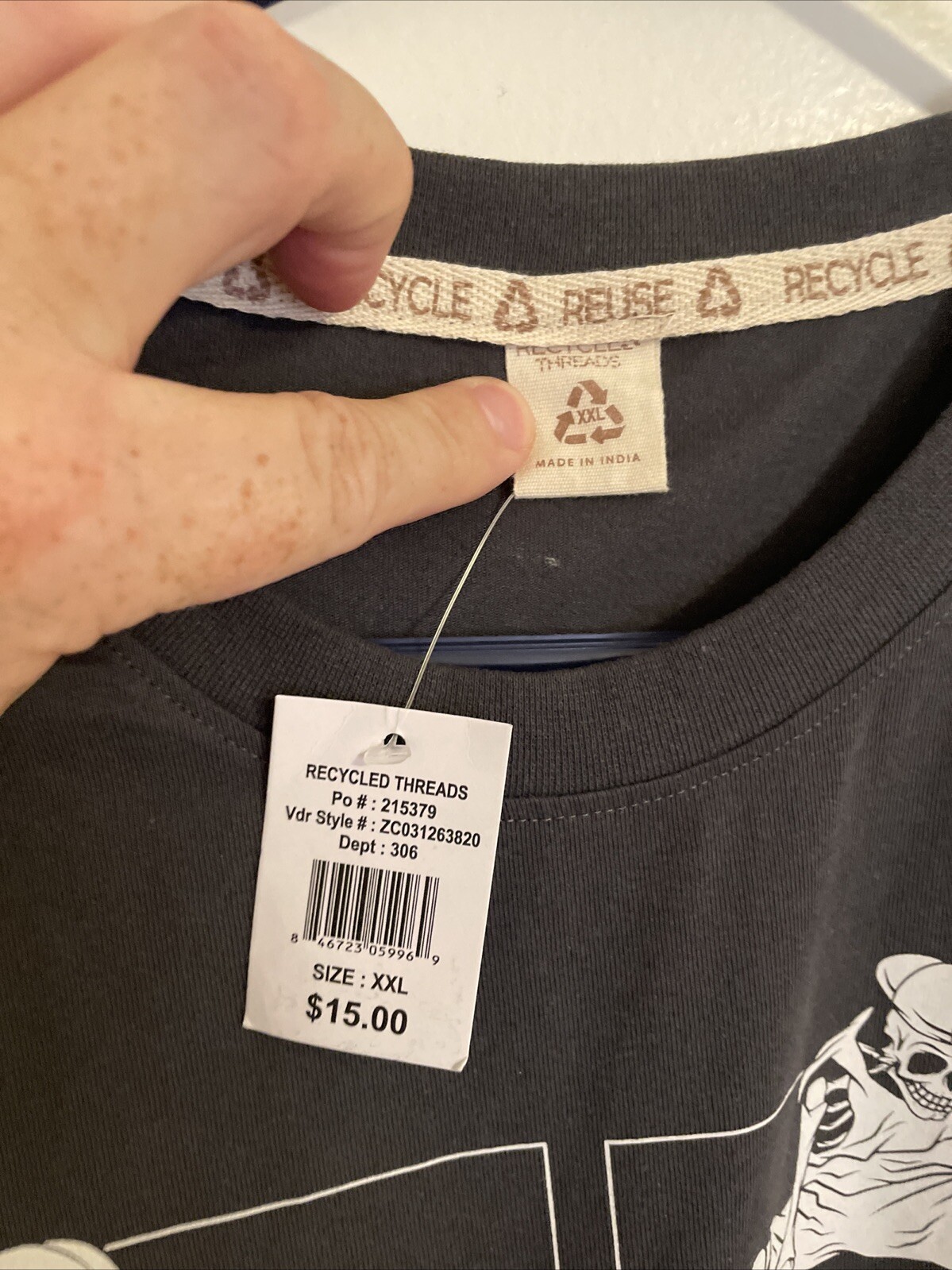 Recycled Threads Skeleton Skateboard Mens T-shirt – Gray 2XL NWT $15
