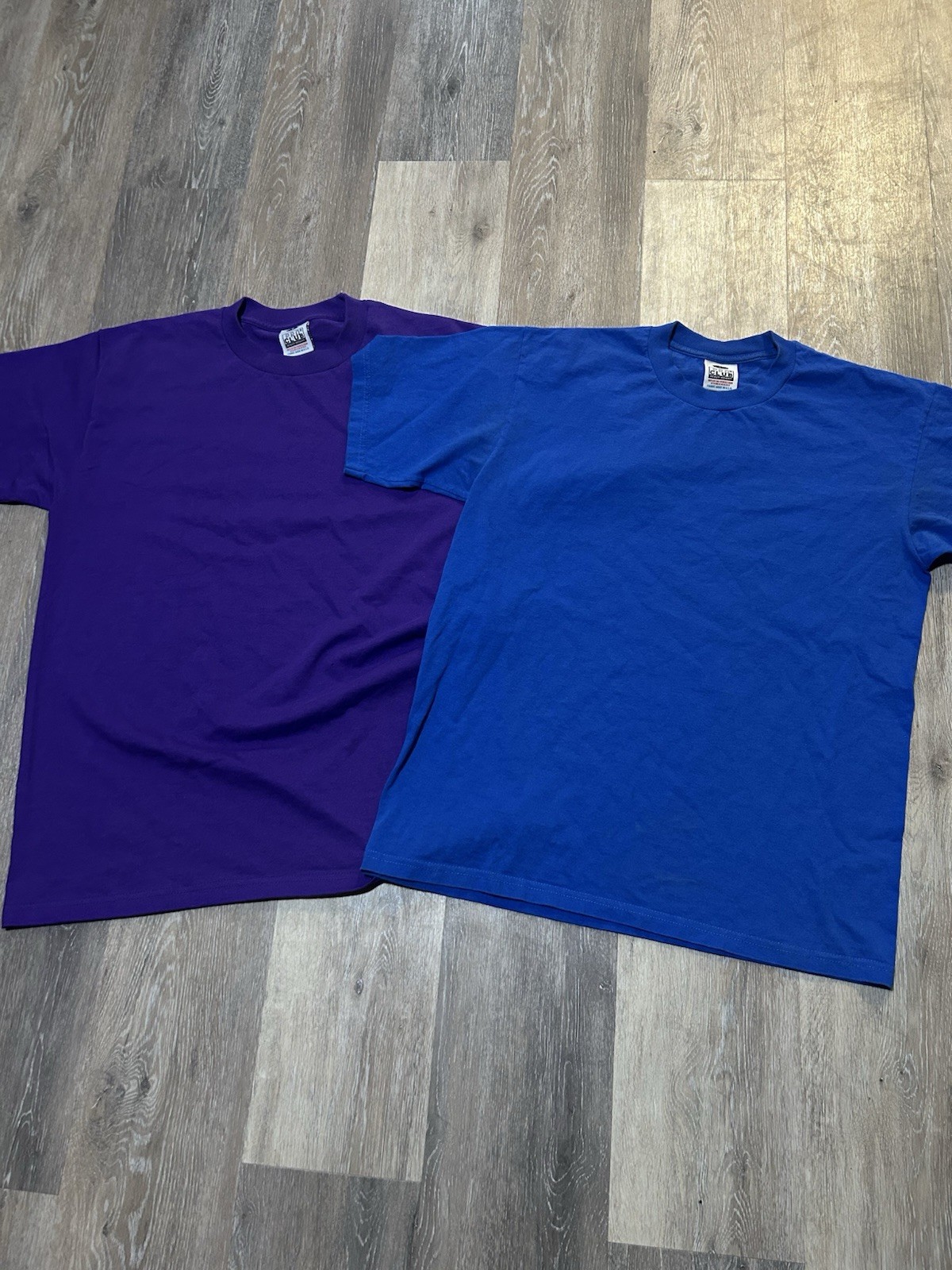2-Pack of Mens Pro Club T-Shirts Size Large Purple and Blue Crew Neck Cotton Tee