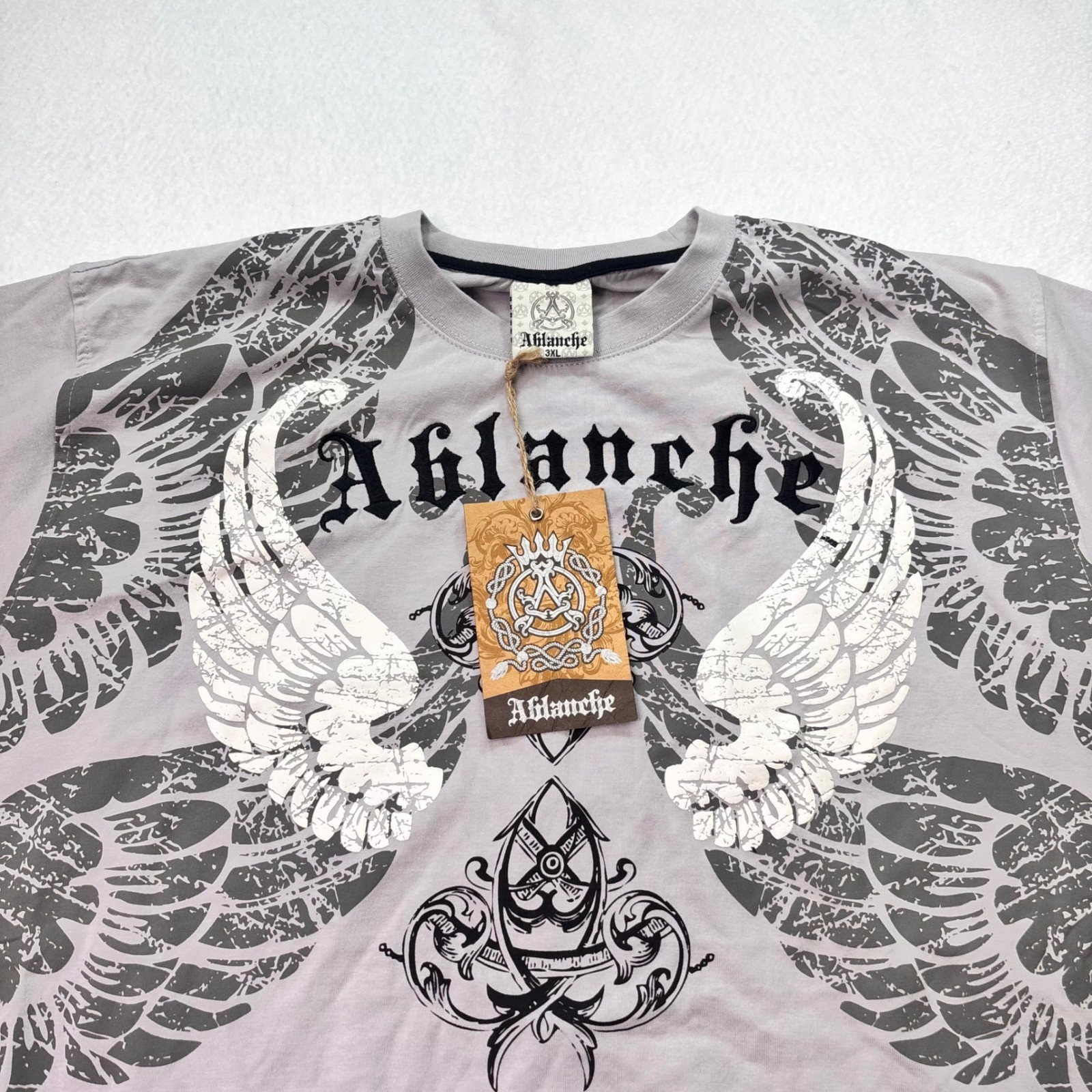 Aflanche Wing Graphic T-Shirt Mens 3XL Gray NWT Embroidered Y2K Streetwear