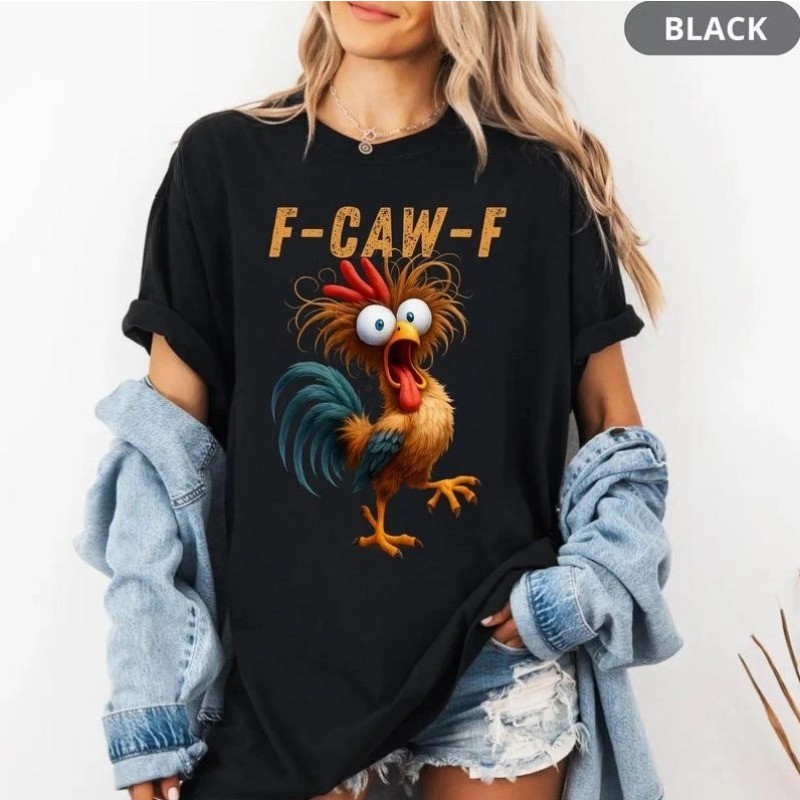 Funny Rooster Meme Tee, F-CAW-F Chicken Humor Graphic, Farm Animal T-Shirt