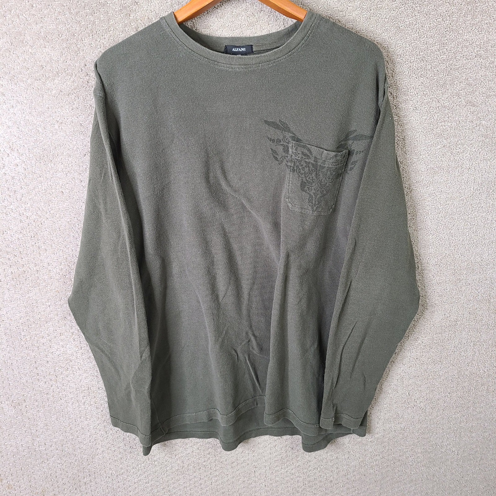 Alfani Shirt Mens XXL Green Graphic Pocket Thermal Long Sleeve Cotton Casual