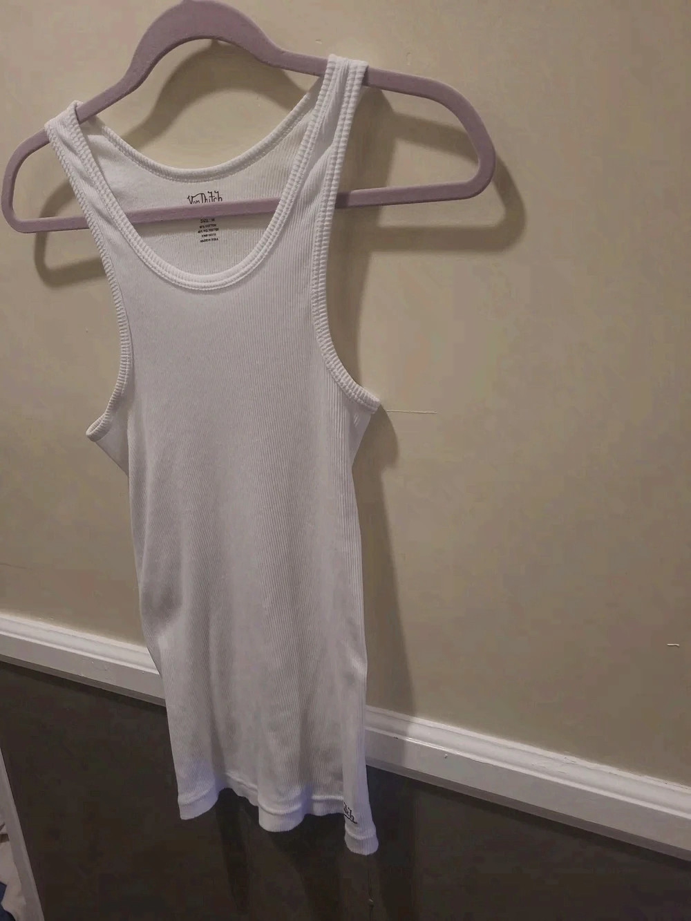 Von Dutch Originals Medium Mens Ribbed White Tank Slim Fit Scoop Neck