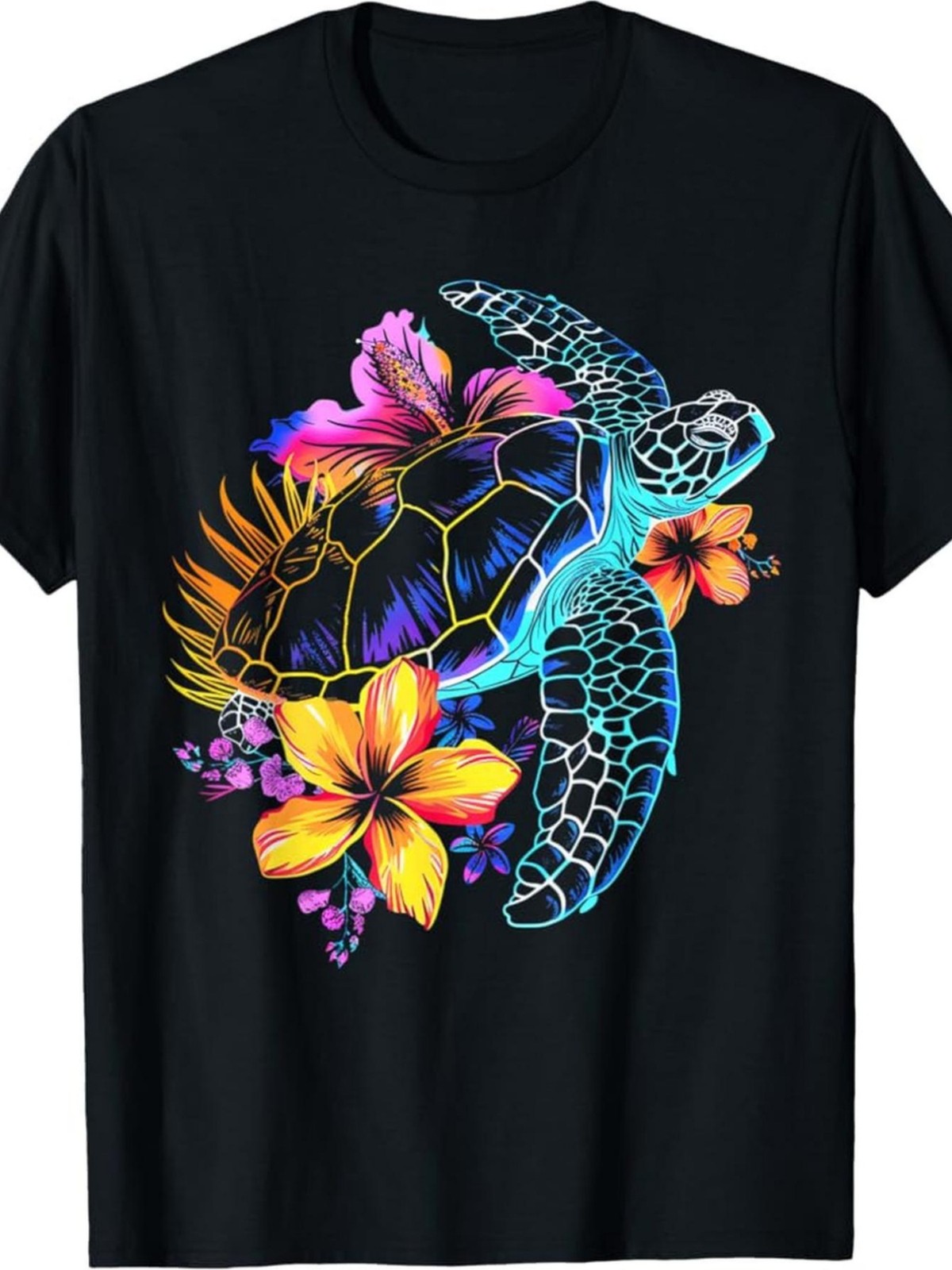 Vintage Hawaiian Sea Turtle Hibiscus Graphic Men’s T-Shirt Tropical Beach Tee