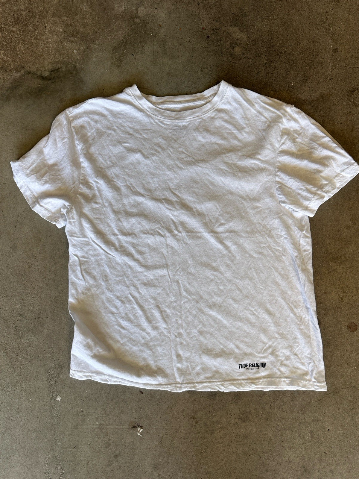 True Religion Men’s White Cotton Knit Logo Crew Neck Short Sleeve T-Shirt L