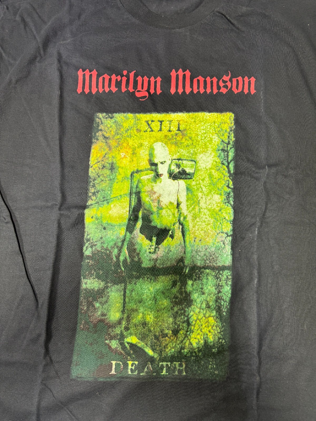 Rare Vintage Merch Marilyn Manson Death Tarot Card 2000 Cotton BG Shirt Size XL