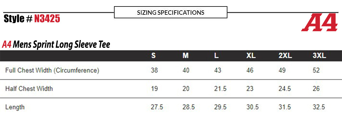 A4 Mens Dri-Fit Long Sleeve Polyester Moisture Wicking Sprint T-Shirt – N3425