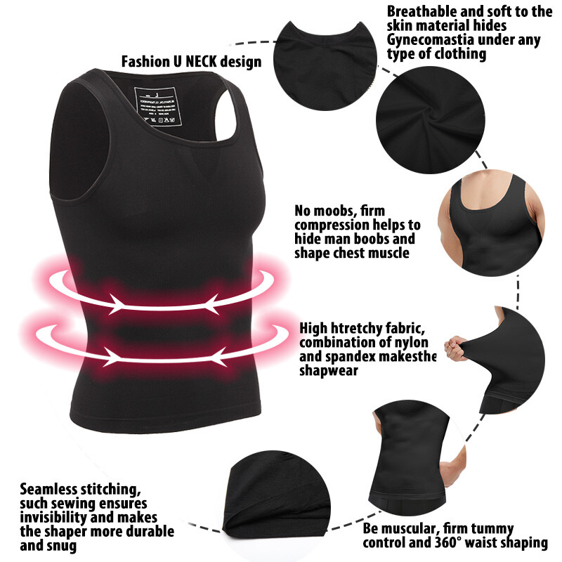 Mens Compression Shirt Slimming Body Shaper Vest Waist Trainer Vests Undershirts