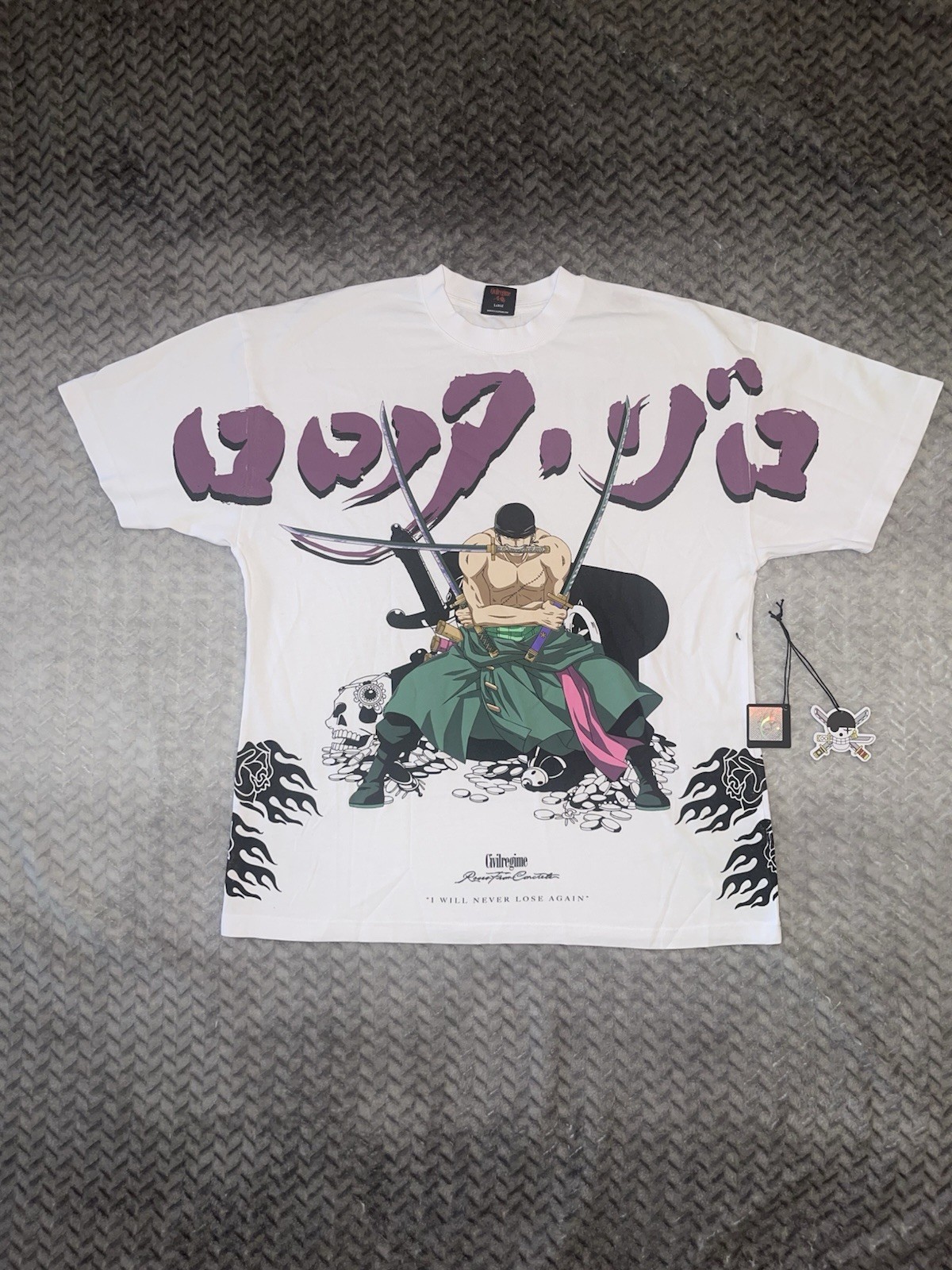Civilregime One Piece Zoro White Graphic T-Shirt Size Large