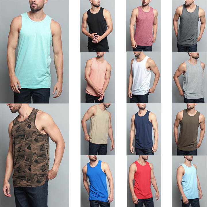 Men’s Basic Straight Hem Long Length Tank Top Sleeveless T-shirts S~5XL TT60-H