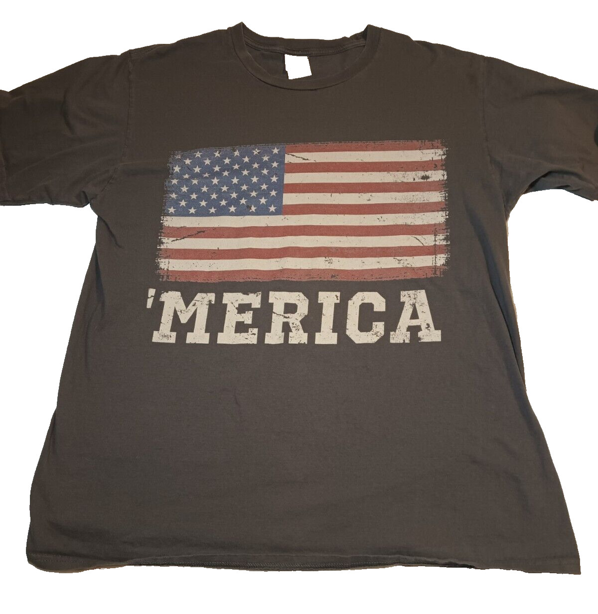 Merica Flag T Shirt American Patriotic L Gray T Shirt RN 90836 USA