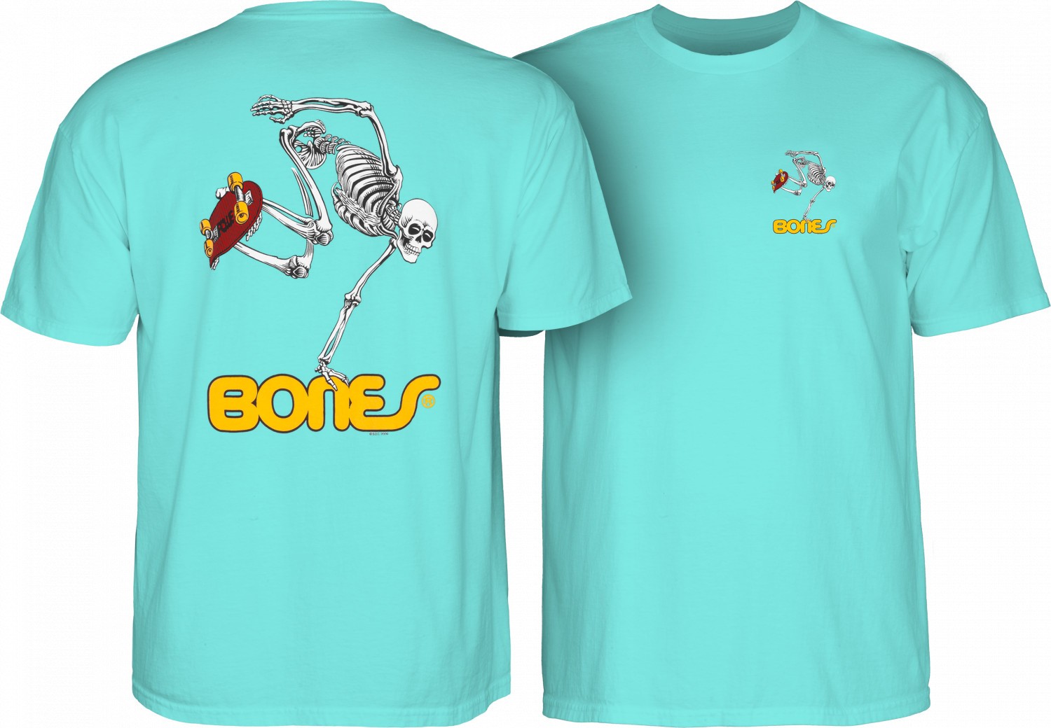 Powell Peralta BONES SKATEBOARDING SKELETON Skateboard T Shirt CELADON