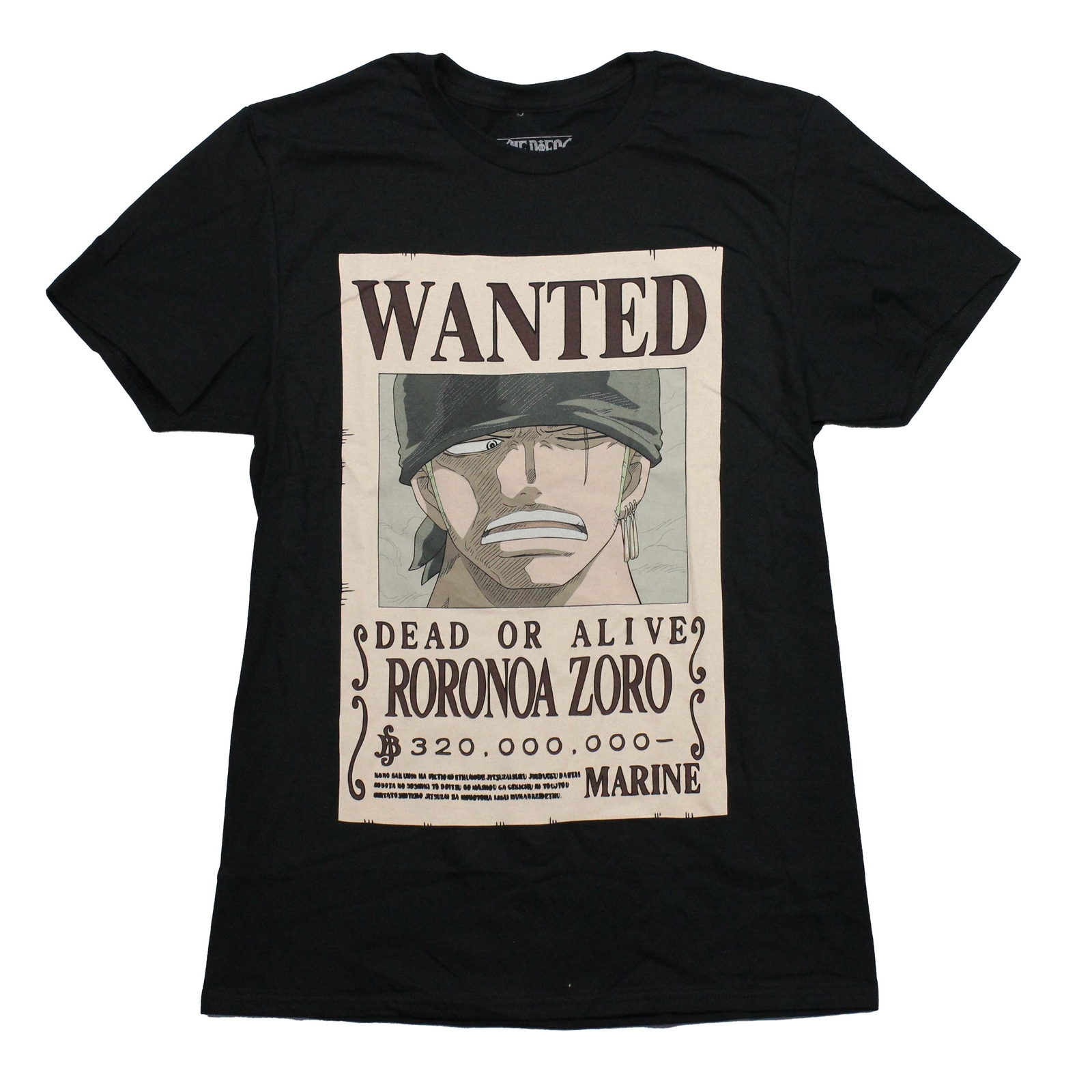One Piece New Adult T-Shirt – WANTED Dead or Alive Roronoa Zoro Poster