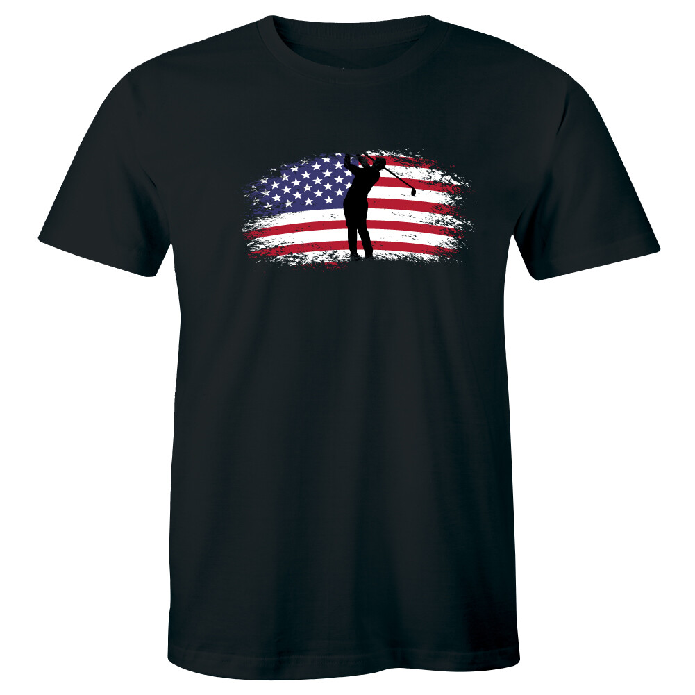 Golfer with American Flag Men’s T-Shirt Outside Indoors Sport Golfing Tee