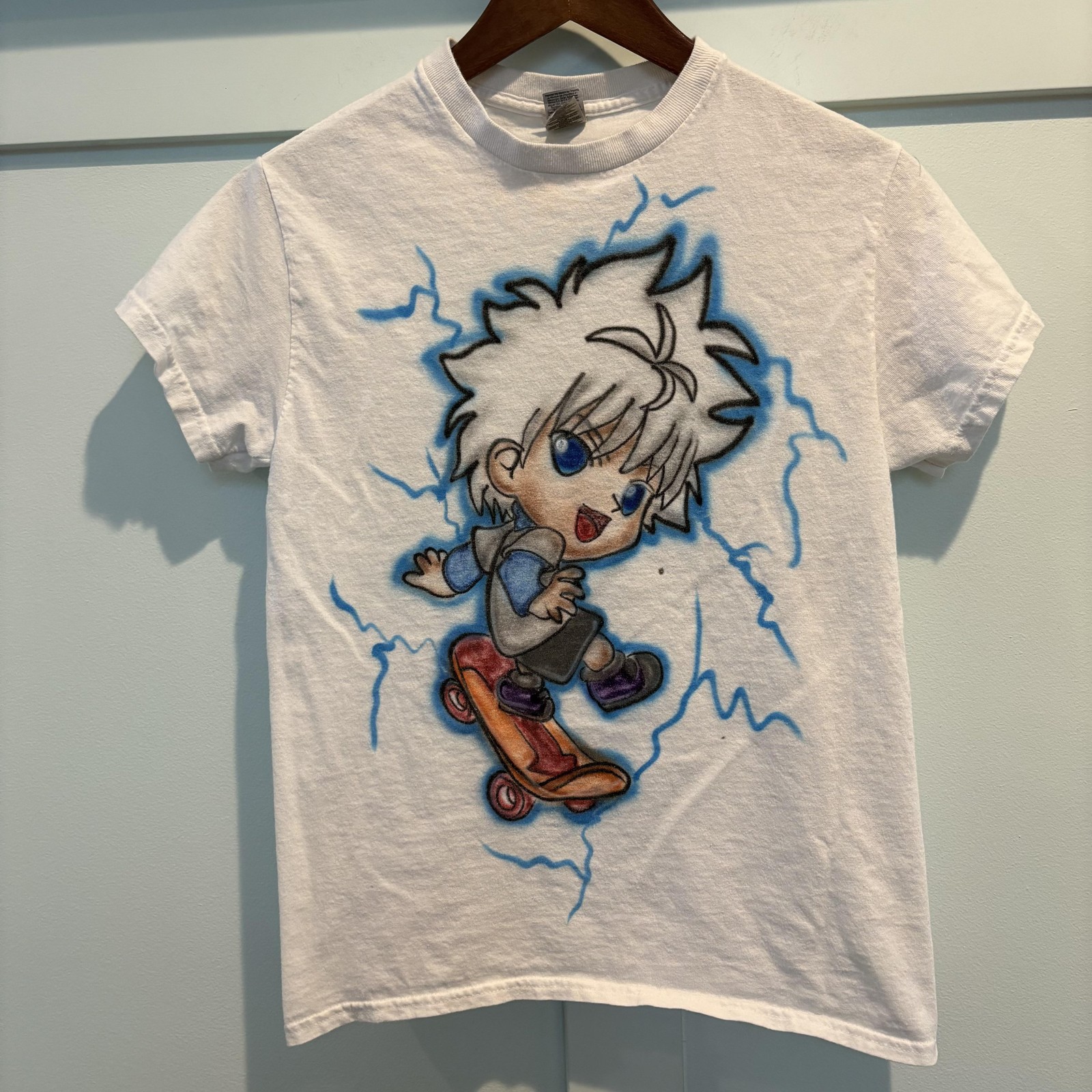 Anime Skateboard Shirt Mens Small White Airbrush Art Graphic Custom Tee