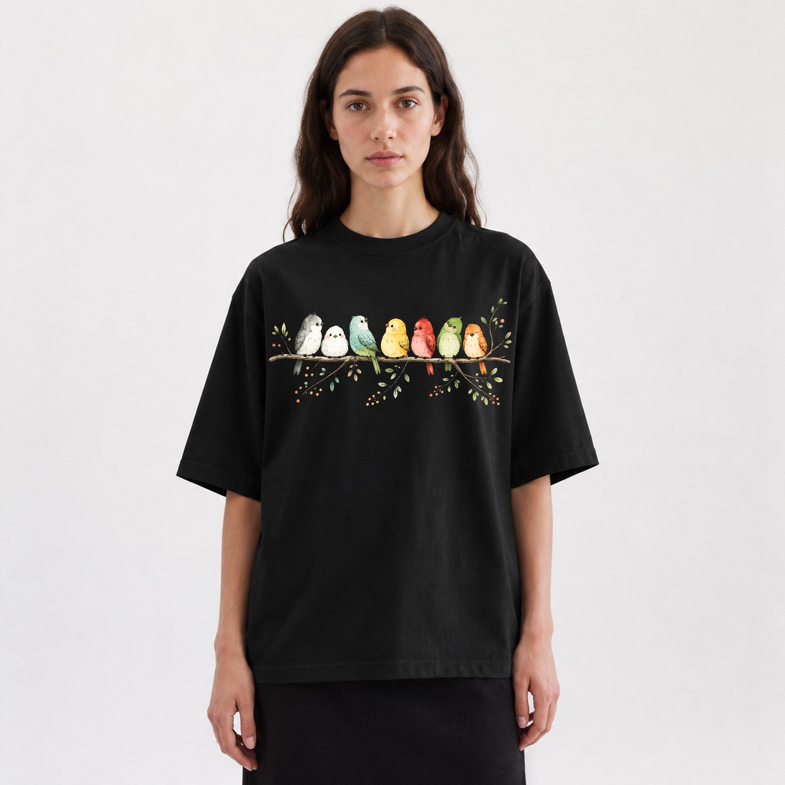 Cute Colorful Birds Branch T-Shirt Adorable Bird Family Tee