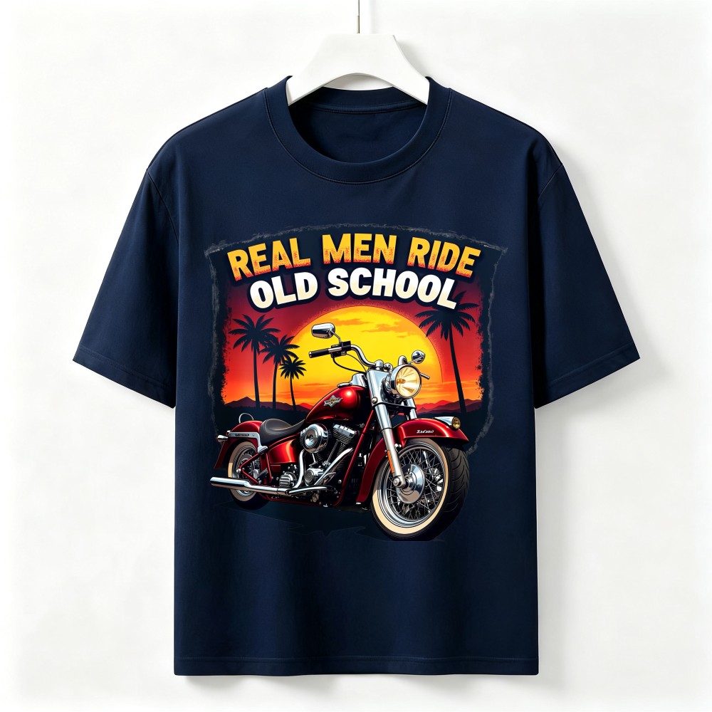 Real Men Ride Old School Vintage Motorcycle Sunset Biker Unisex Graphic T-Shirt