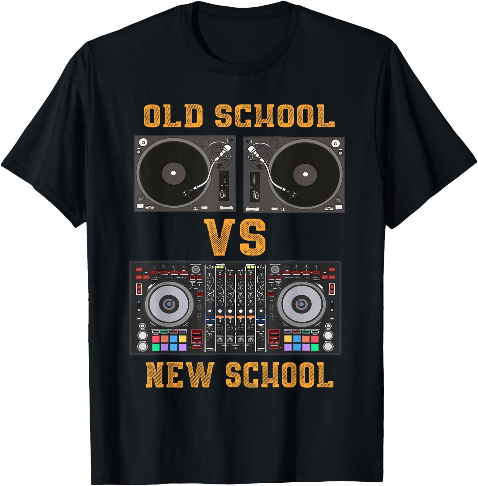 Old School DJ VS New School DJ Gifts for Men Equipment Table T-Shirt