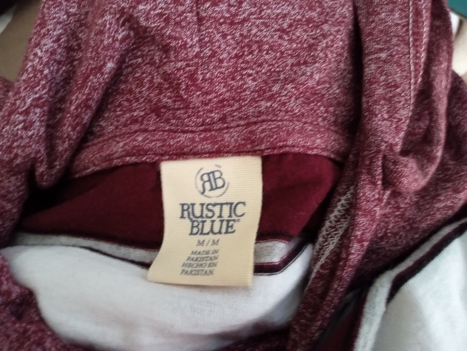 Men’s RUSTIC BLUE Long Sleeve Hooded Maroon & White Shirt Size Medium