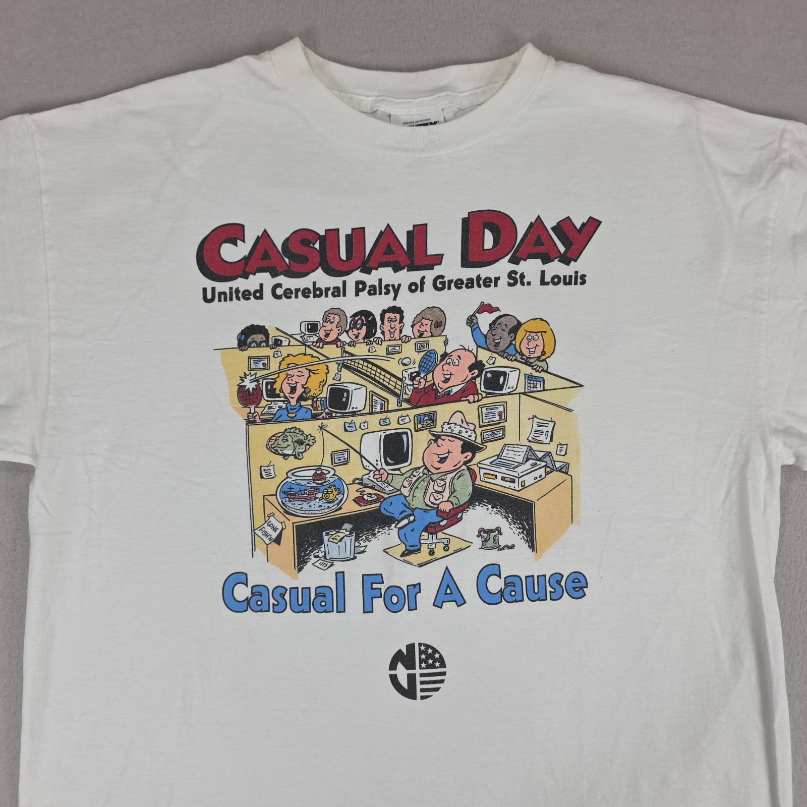 Vintage United Cerebral Palsy Casual Day Shirt Mens XL White St. Louis Cartoon