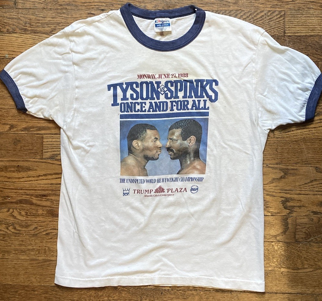Vintage 1988 Mike Tyson vs. Michael Spinks Trump Plaza Hanes Ringer Shirt Large