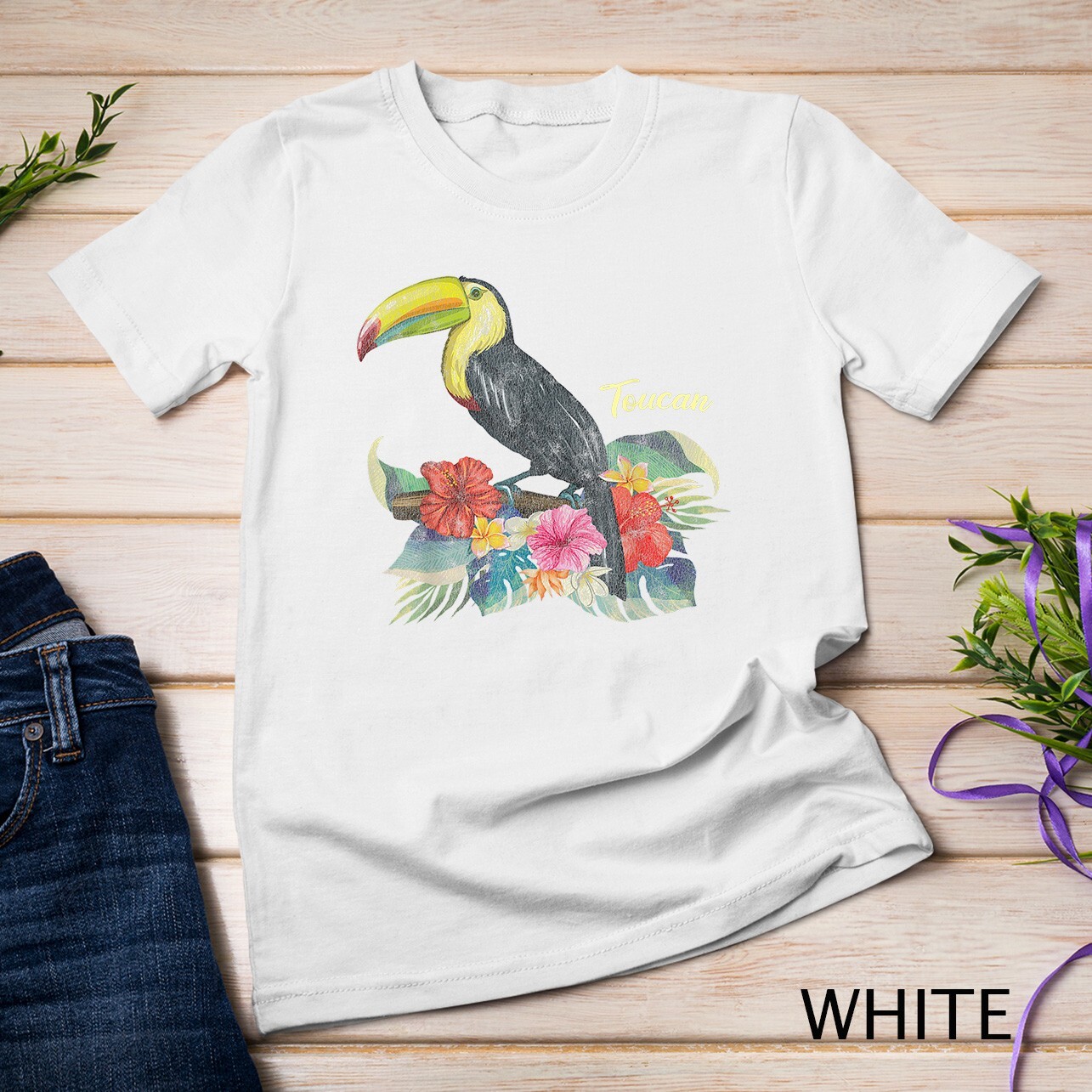Retro Style Summer Tropical Flowers Leaf Birds Beach Toucans Unisex T-shirt