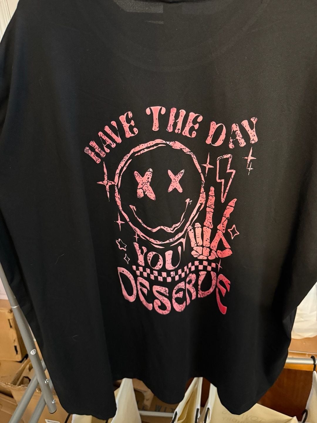 Have The Day You Deserve Skeleton Smiley Face Oversized 5XL Polyester Tee
