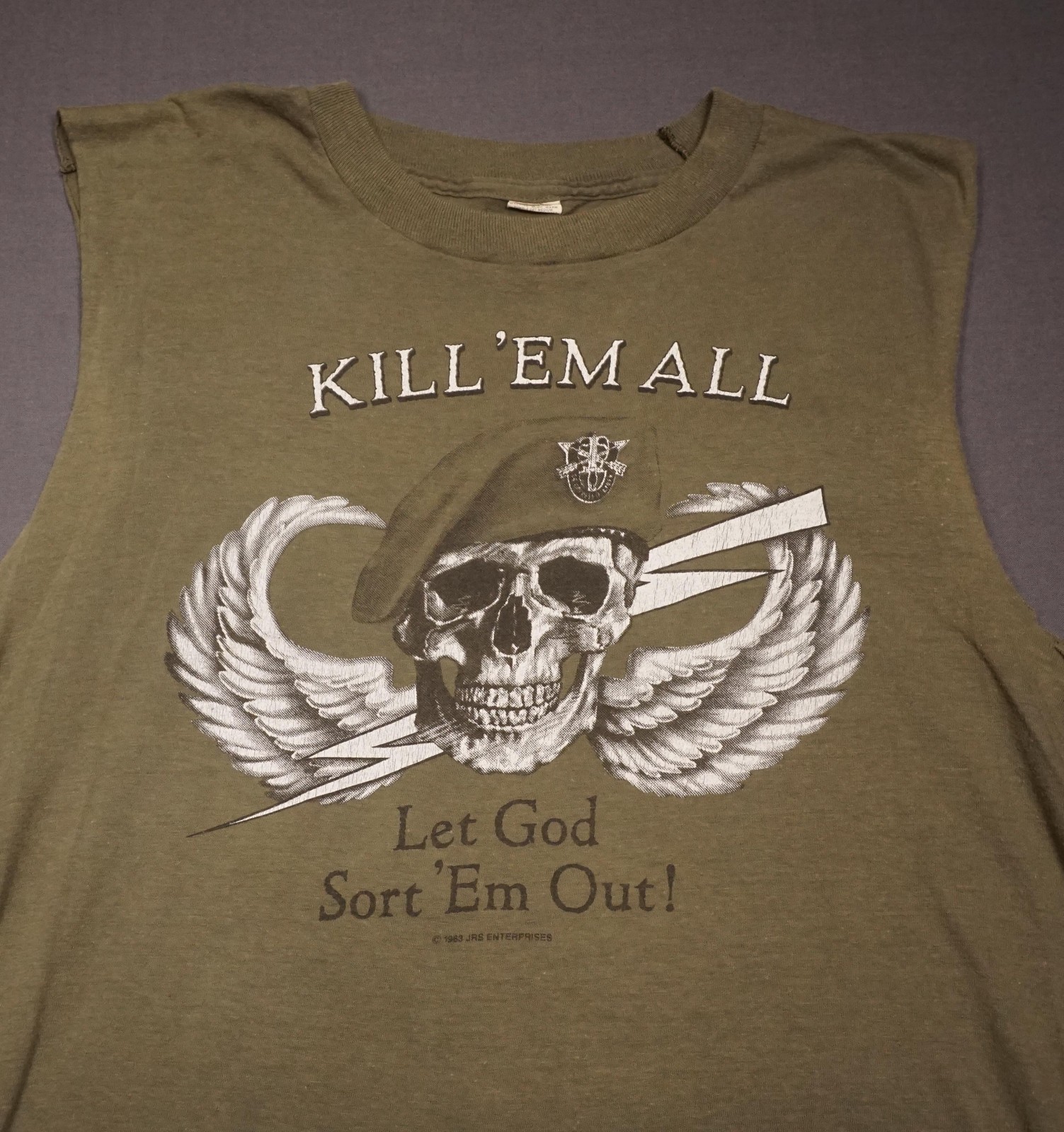 Vintage Kill ‘Em All Shirt Mens Large Green Let God Sort ‘Em Out Skull Tee 1983