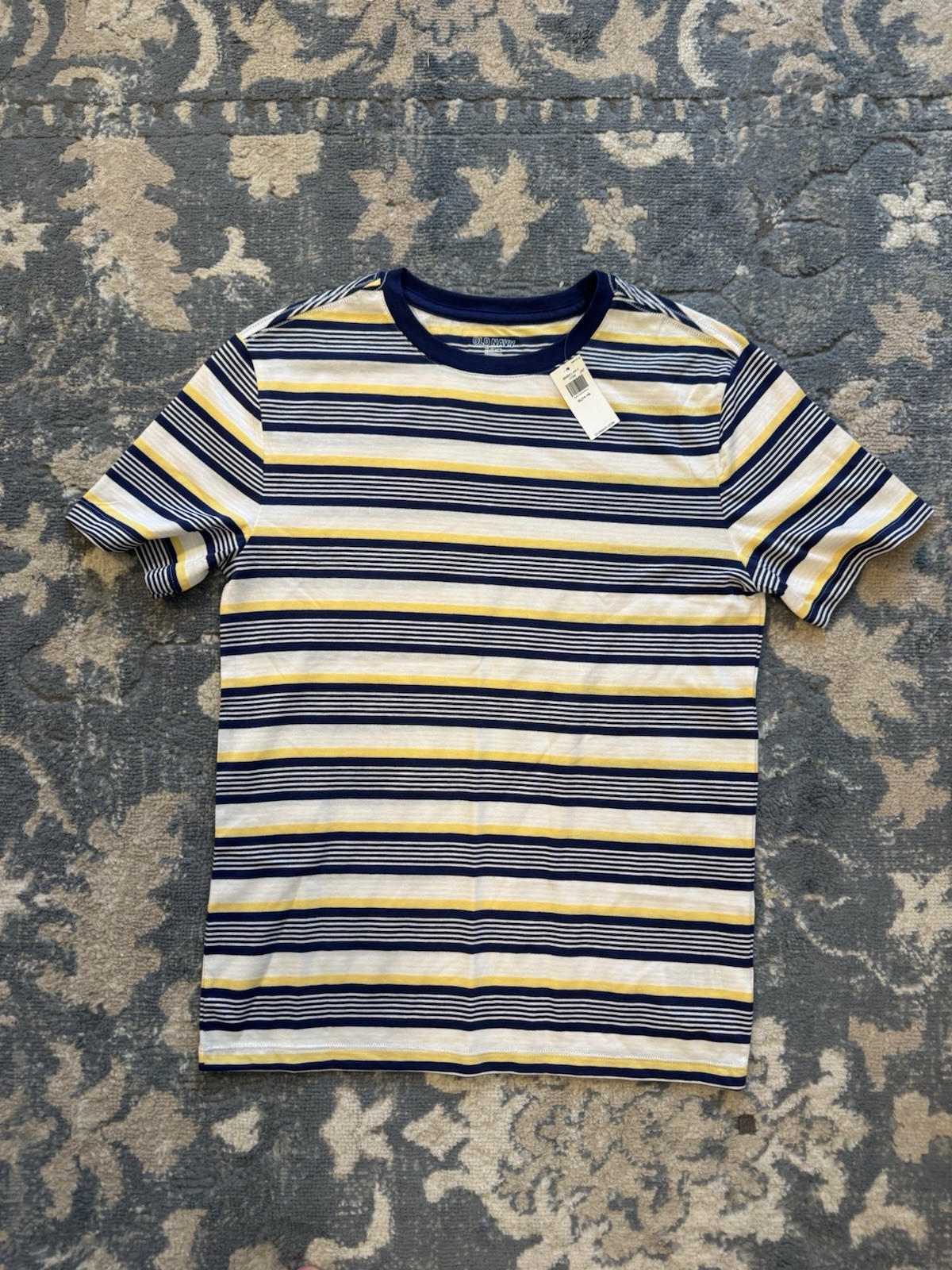 Old Navy Striped Crew Neck Short Sleeve T-Shirt XL (14-16) Navy/White/Yellow