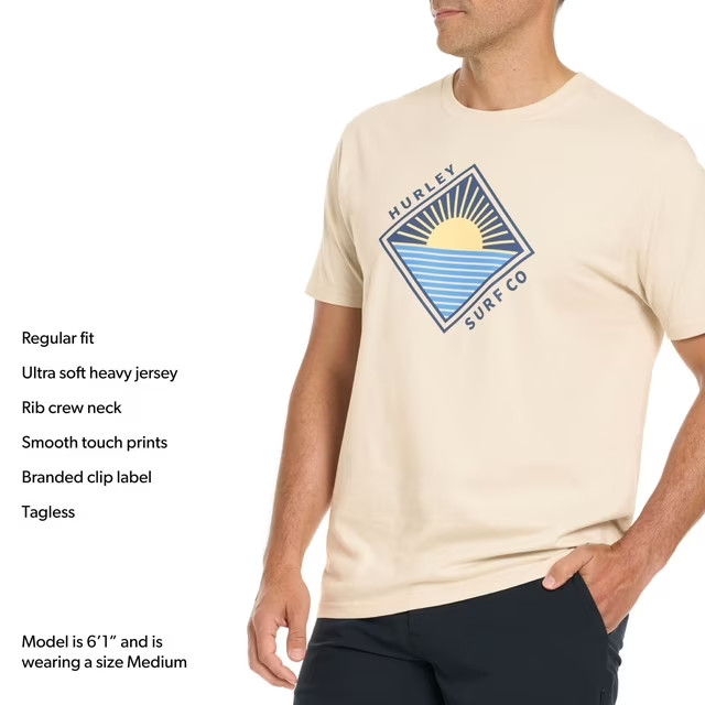 Hurley Men’s All Day Graphic Tee Size XXL Cream