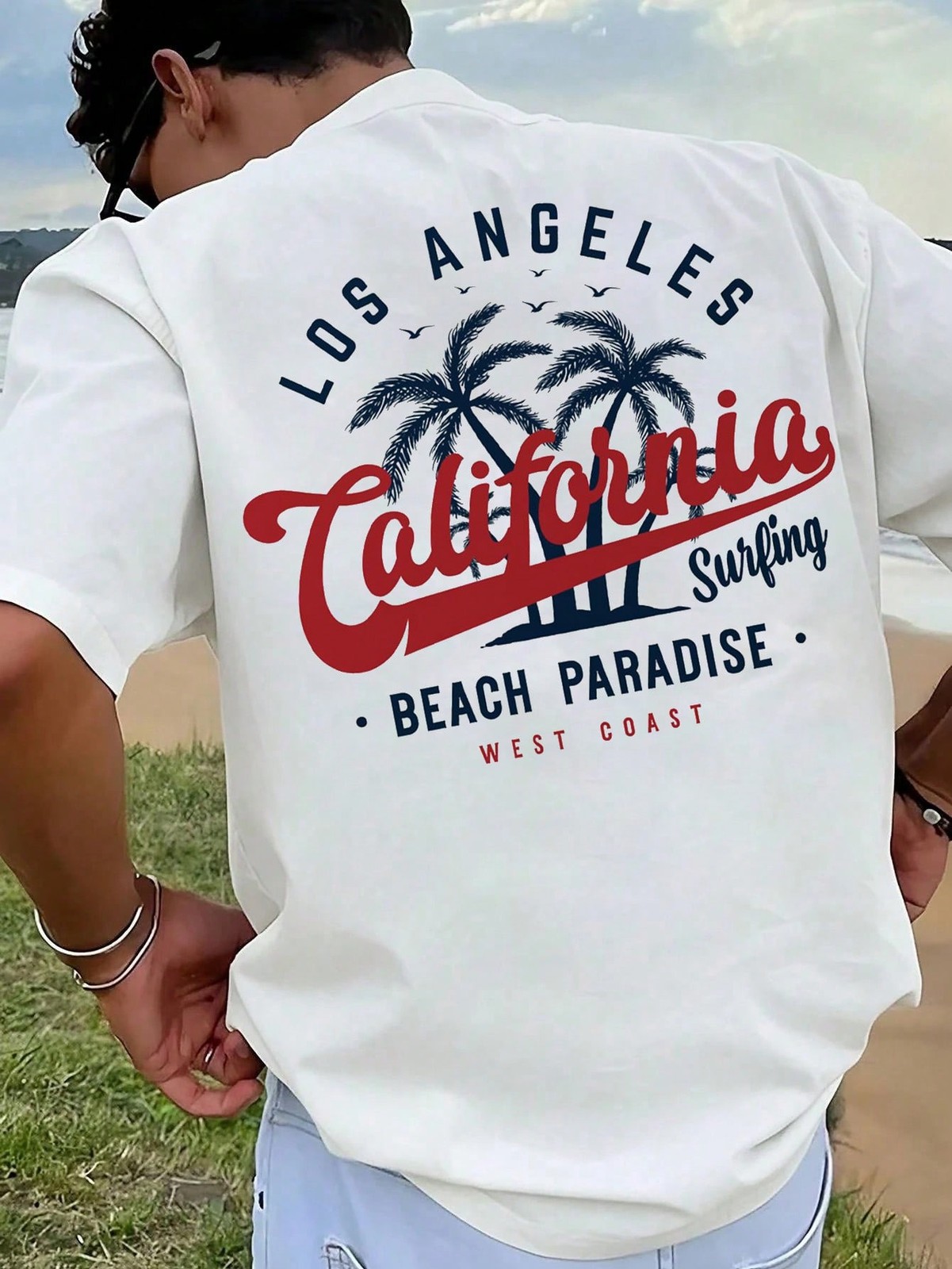 Los Angeles And California Surfing Graphic Print T-Shirt