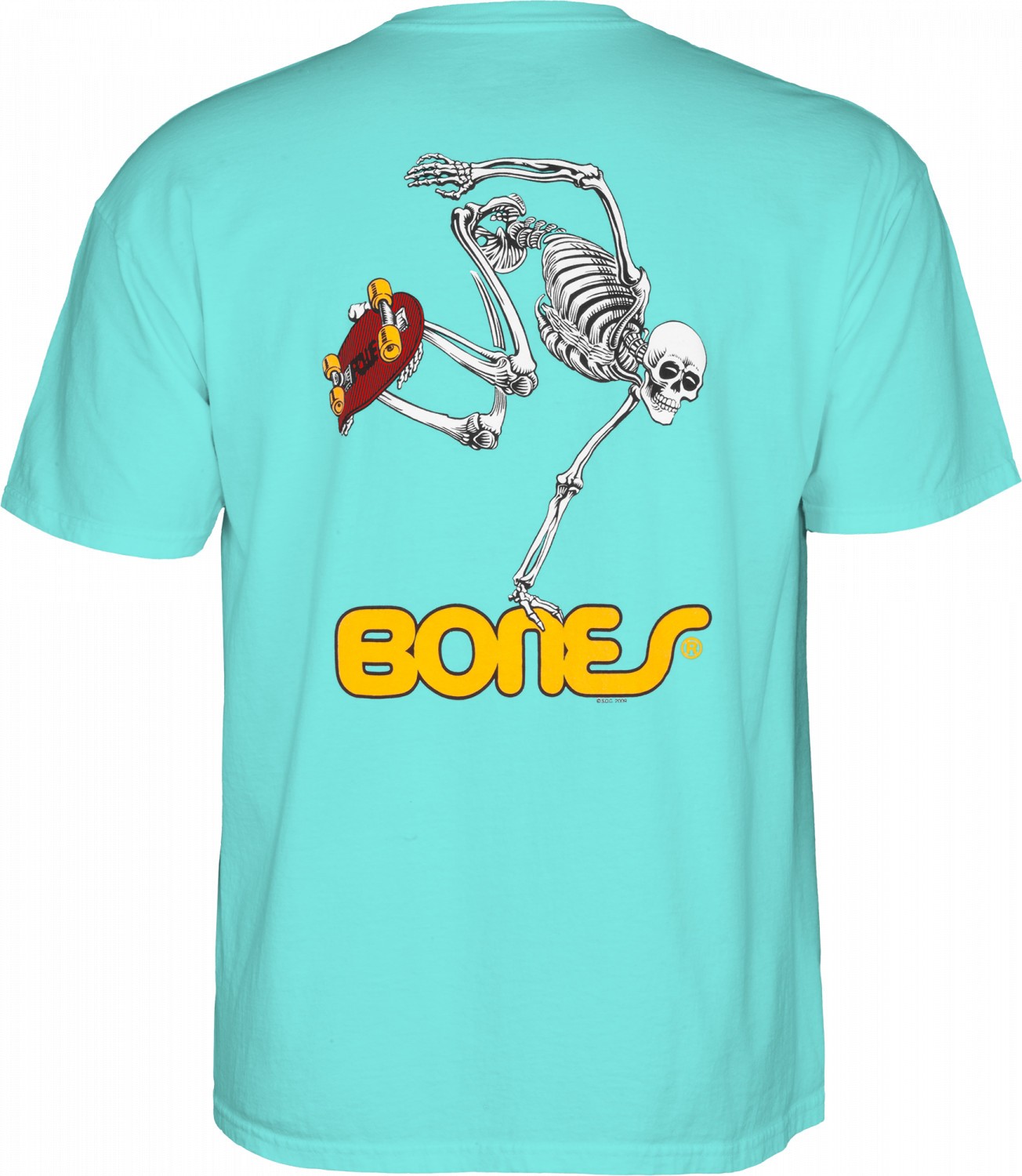 Powell Peralta BONES SKATEBOARDING SKELETON Skateboard T Shirt CELADON