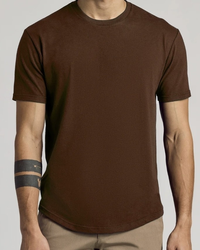 2x True Classic Curved Hem Crew Neck T Shirt Short Sleeve Carbon/Carob Size L