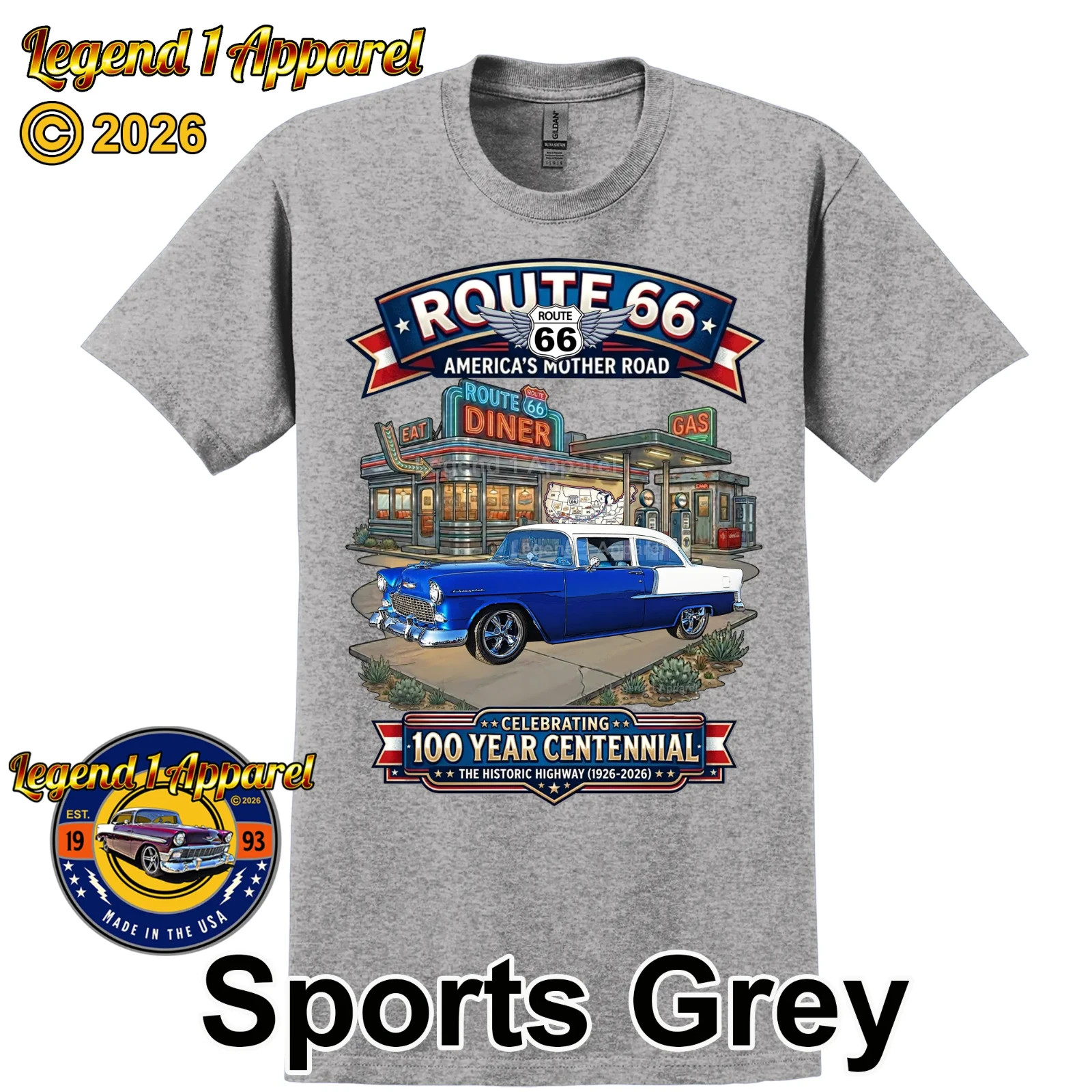 Route 66 100 Year Centennial, 1955 Chevrolet Bel Air Coupe T-Shirt