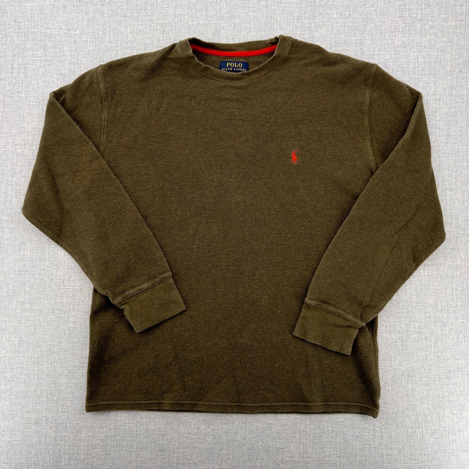 Polo Ralph Lauren Waffle Knit Thermal Shirt Men Large Olive Cotton Preppy Y2K