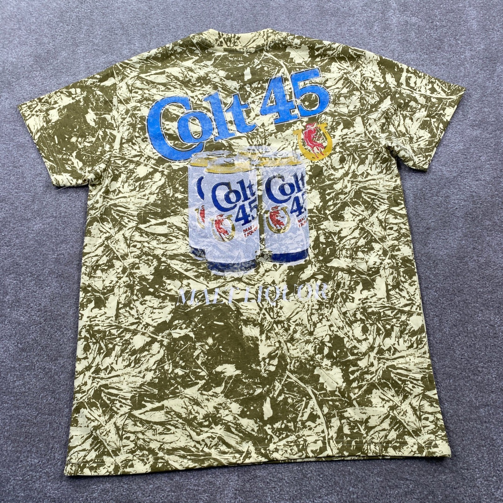 Pabst Colt 45 T-Shirt Mens Medium Green All Over Print Malt Liquor Graphic Tee