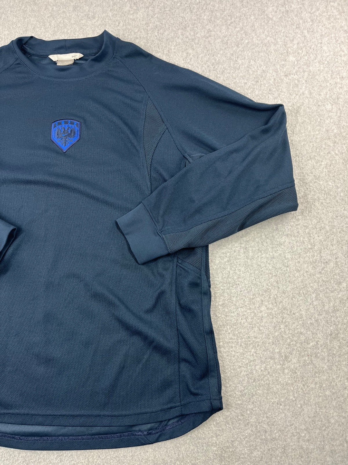 Vintage Nike Performance Shirt Mens M Navy Center Swoosh Crest Long Sleeve Y2K