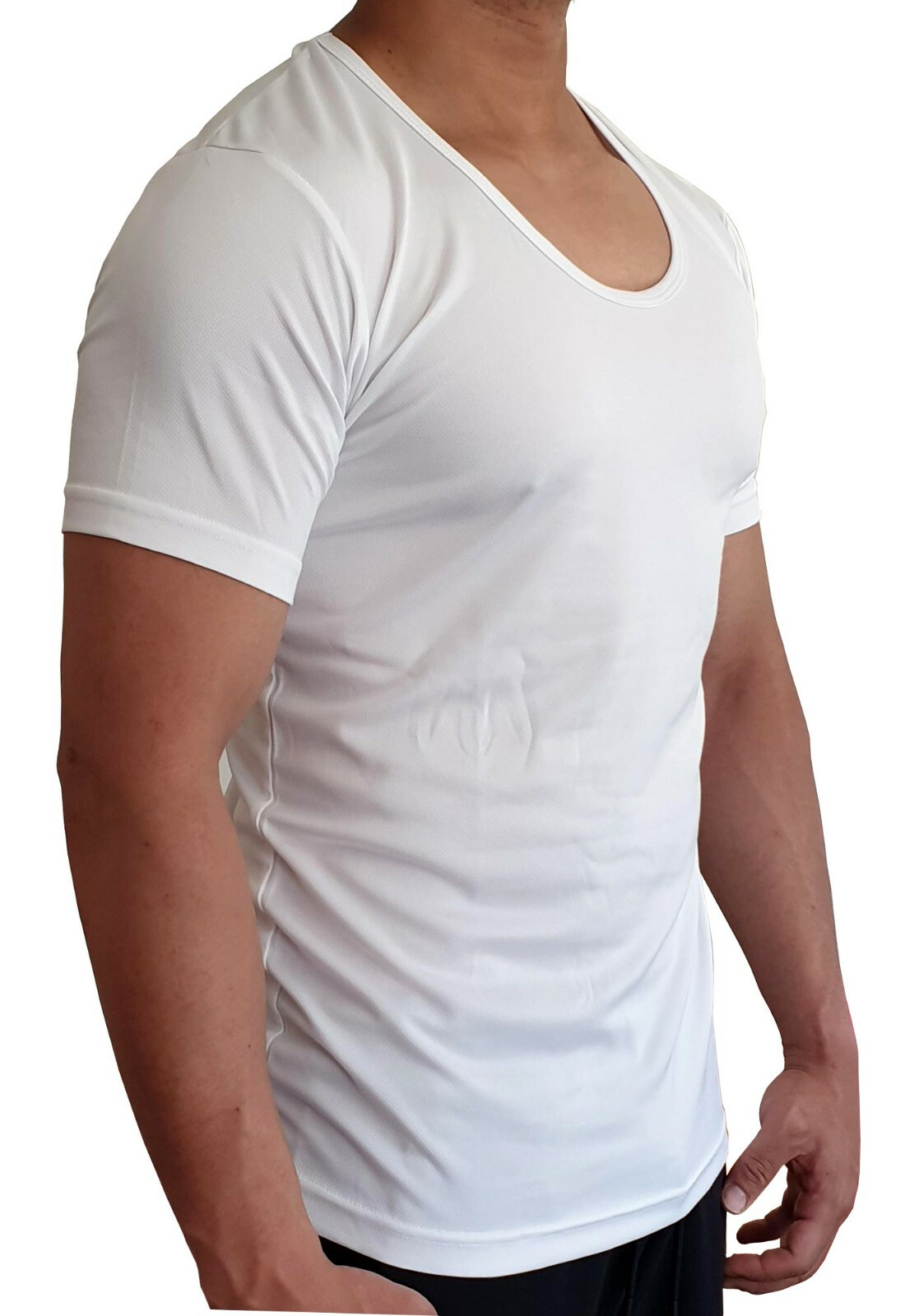 MENS SCOOP NECK T SHIRT QUICK DRY POLYESTER SLIM FIT S – XXL EURO CASUAL MUSCLE