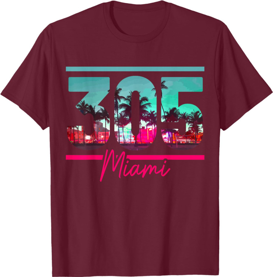 Miami 305 Area Code Florida Vintage Palm Trees Pride Retro Small T-Shirt