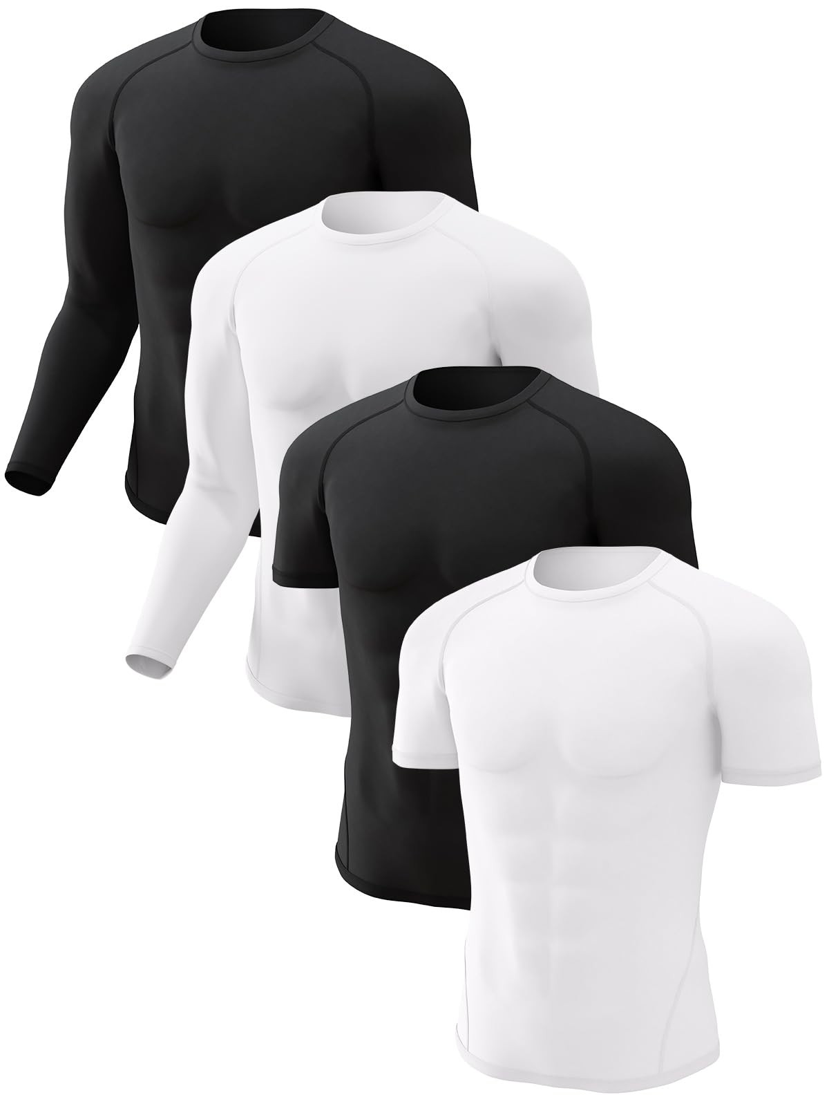 4 Pack Men’s Compression Shirts Long Short Sleeve Dry Cool Rash Guard XX-Small