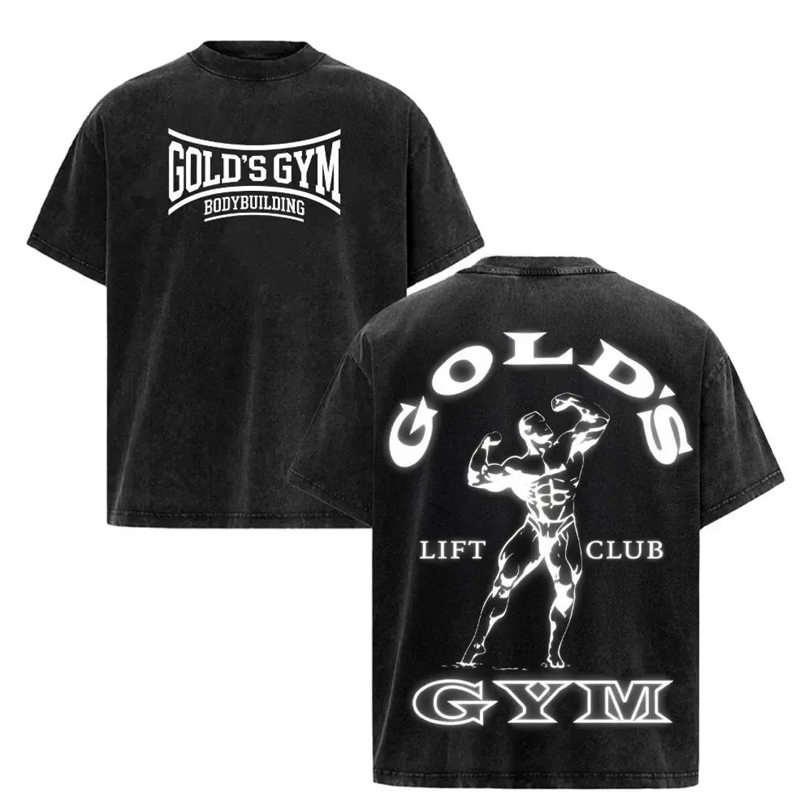 Retro Washed Black Gold Lift Club Cotton Gym Streetwear Graphic Tee