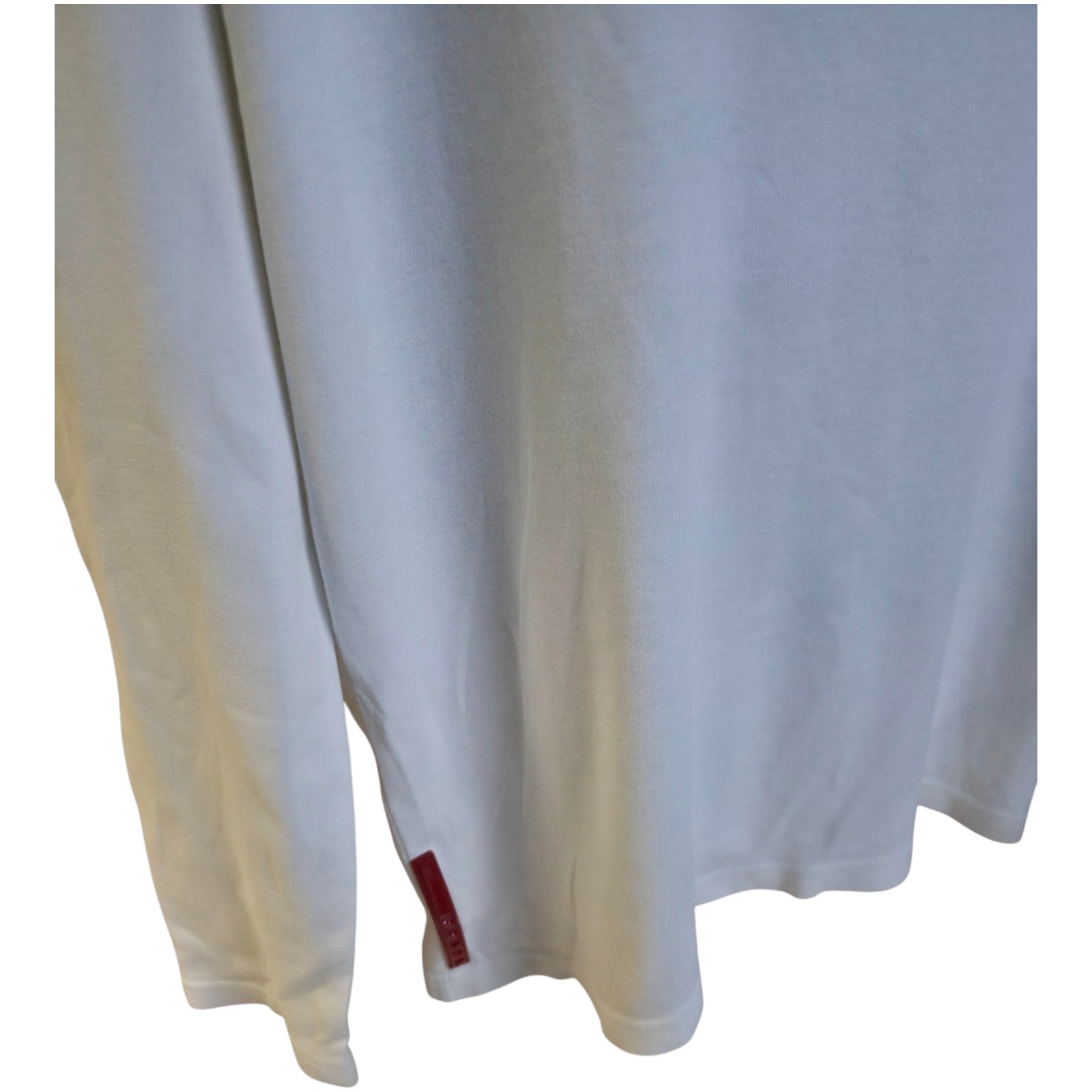 “Prada White LS Stretchable Polo Shirt Red Logo Patch”