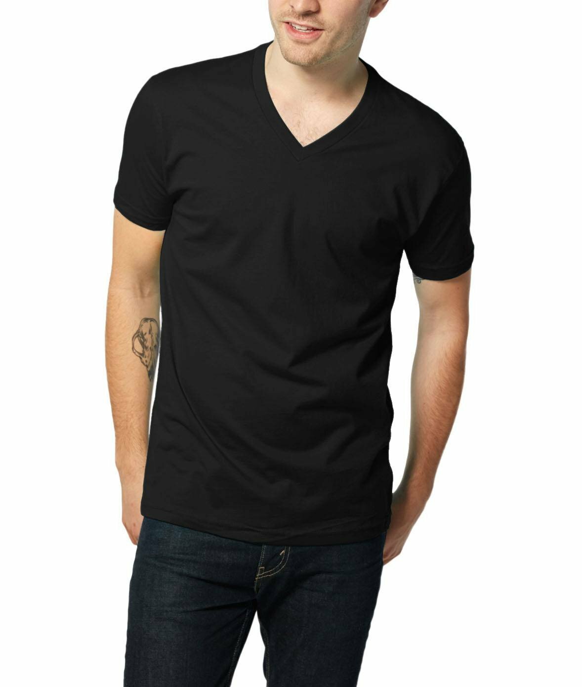 2XL 3pack Men 100% Cotton V Neck T Shirt Solid Black Short Sleeve Casual Tee