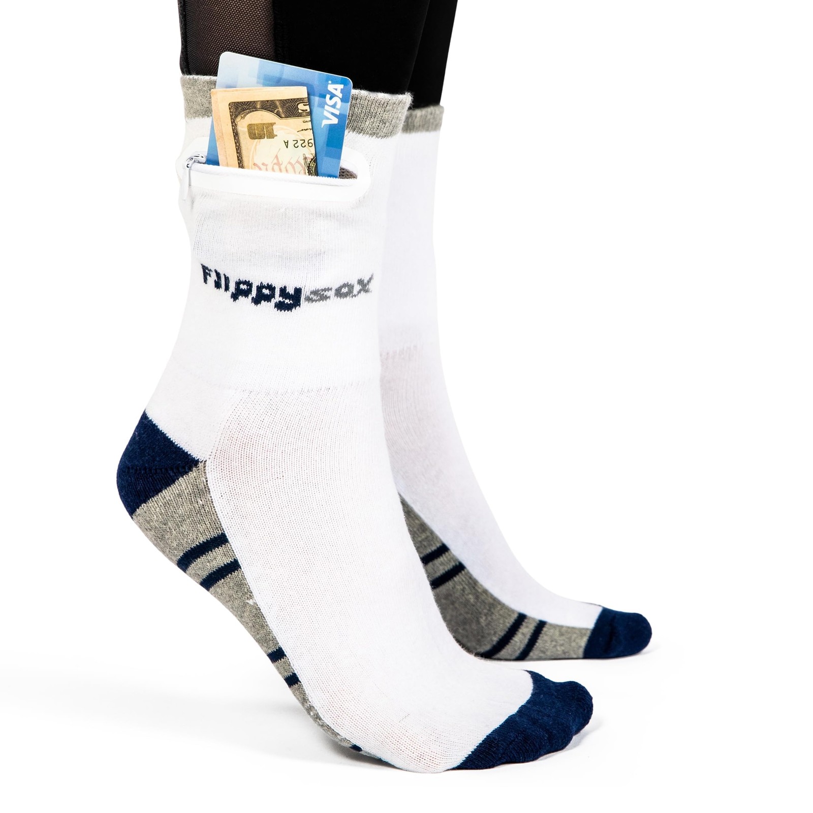 Zipper Sock Wallet – Cotton & Polyester Zipper Socks with Pockets – Fits shoe…