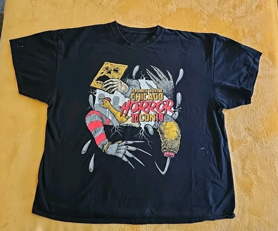 Horrorcon 2019 Flashback Weekend Chicago Black T-Shirt Size 2XL *Read*