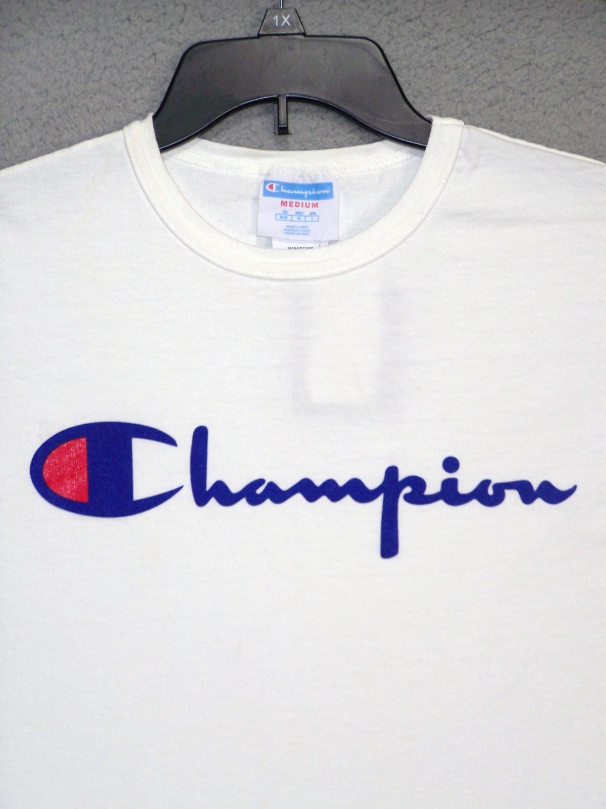 Champion Shirt Adult Medium White Spell Out Logo Heavy Cotton Athleticwear Mens