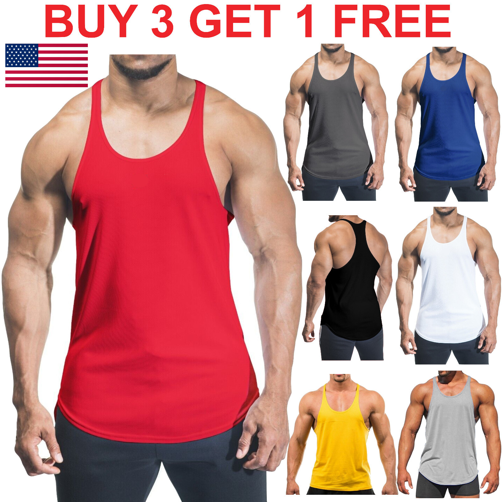 Men’s Gym Sport Fitness Vest Racerback Training Workout Muscle Stringer Tank Top