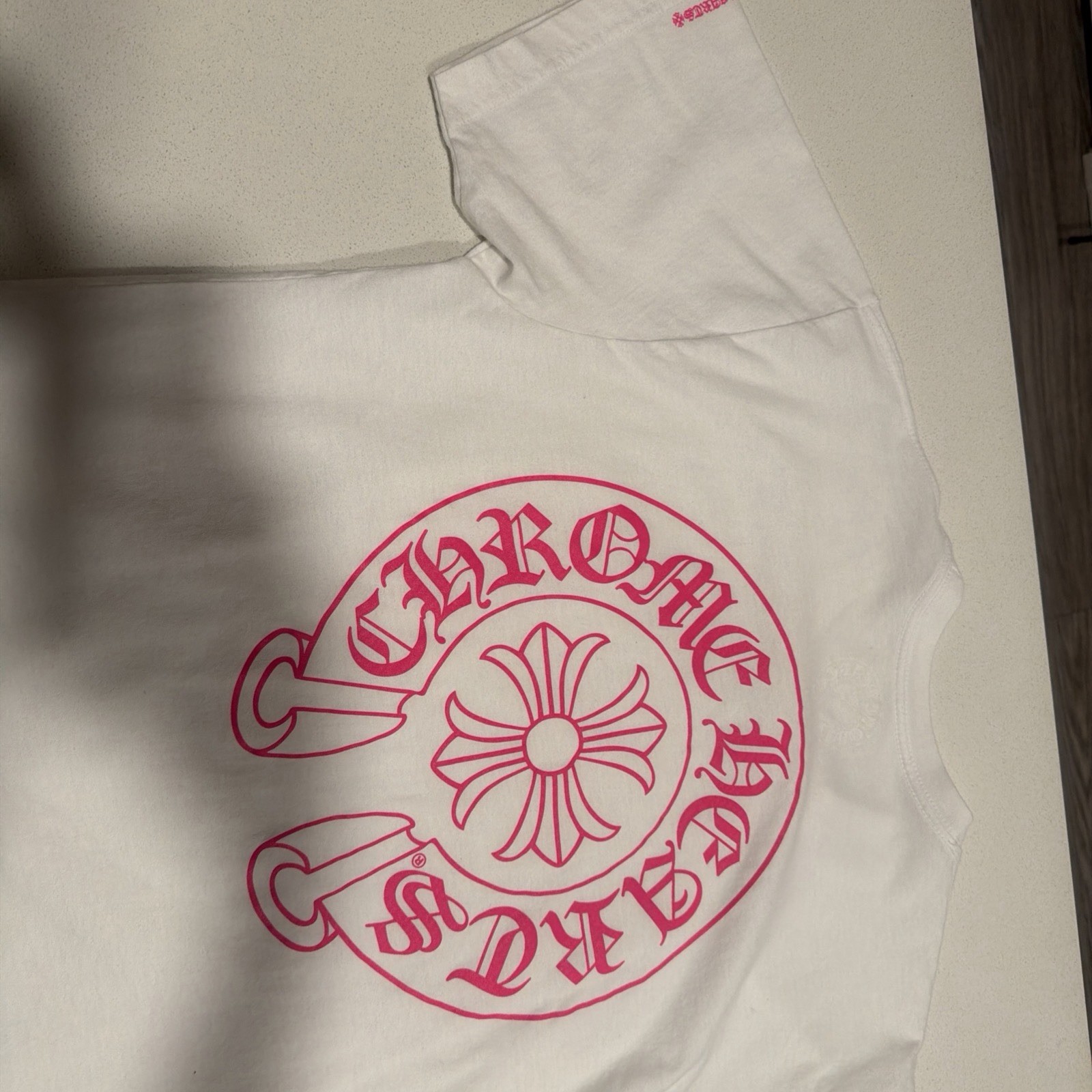 Chrome Hearts Horseshoe Plus Logo Pocket Short Sleeve Tee Shirt White Pink Large