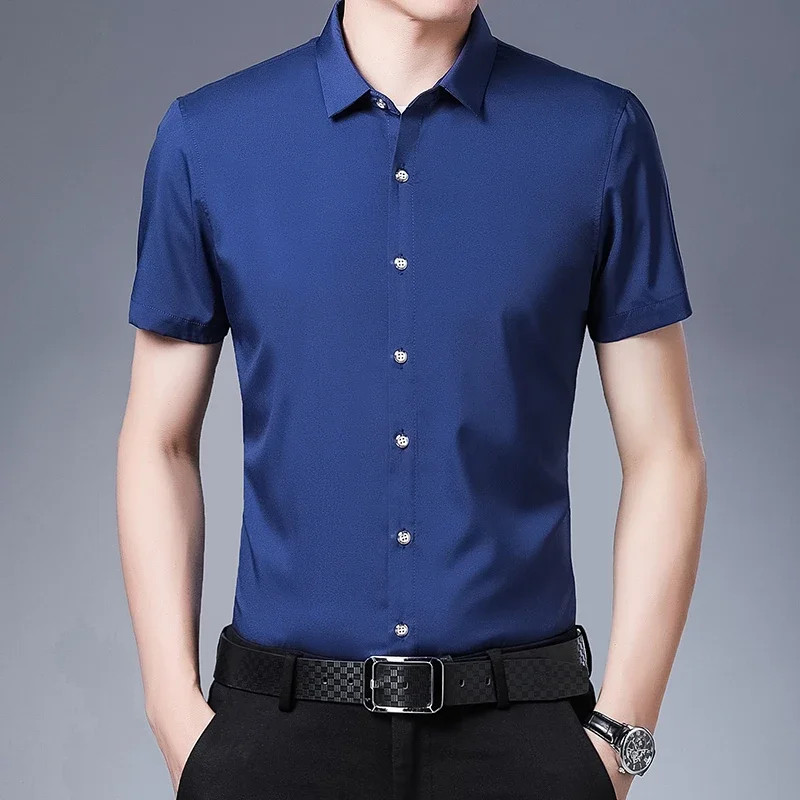 Men’s Business Casual Solid Color Short Sleeved Shirt Non Ironing Comfortable To