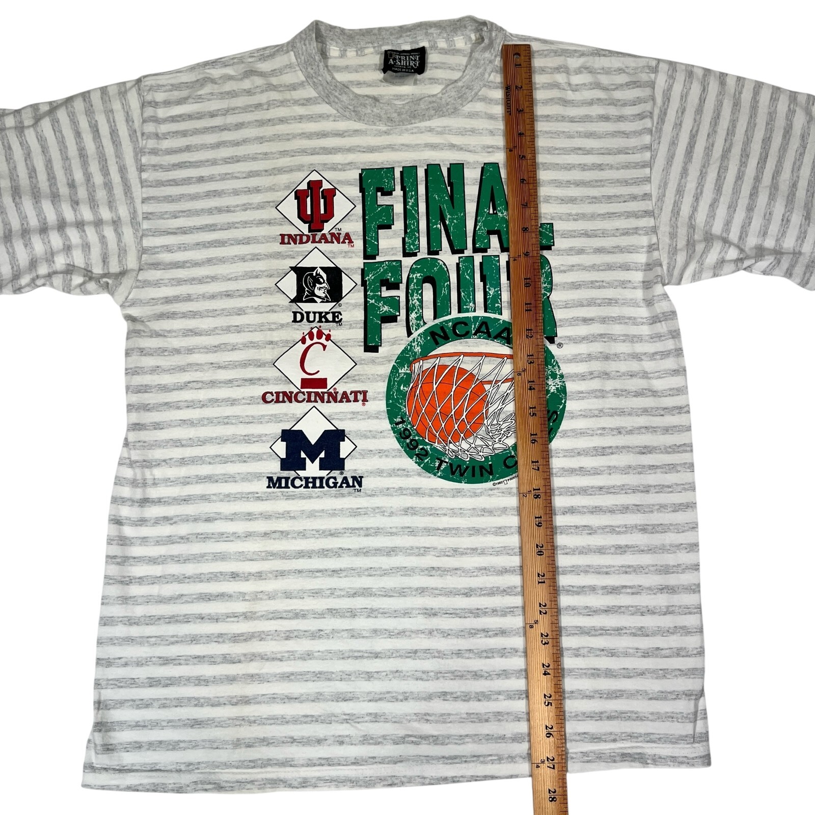 Vintage Print A-Shirt 1992 NCAA Final Four Win Cities Striped T-Shirt Size XL